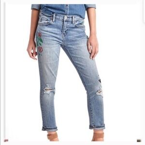 GAP best girlfriend floral and bird embroidered cropped ankle cigarette jeans 26